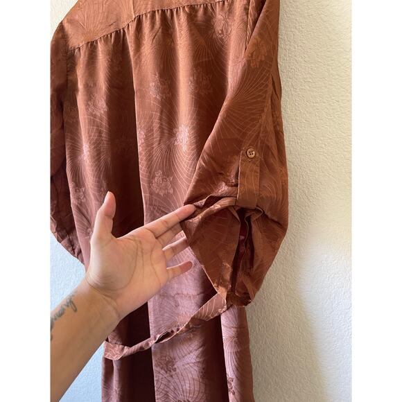 Vintage 70s satin  floral stencil‎ boho shift dresss with tie waist size xlarge - Picture 5 of 9